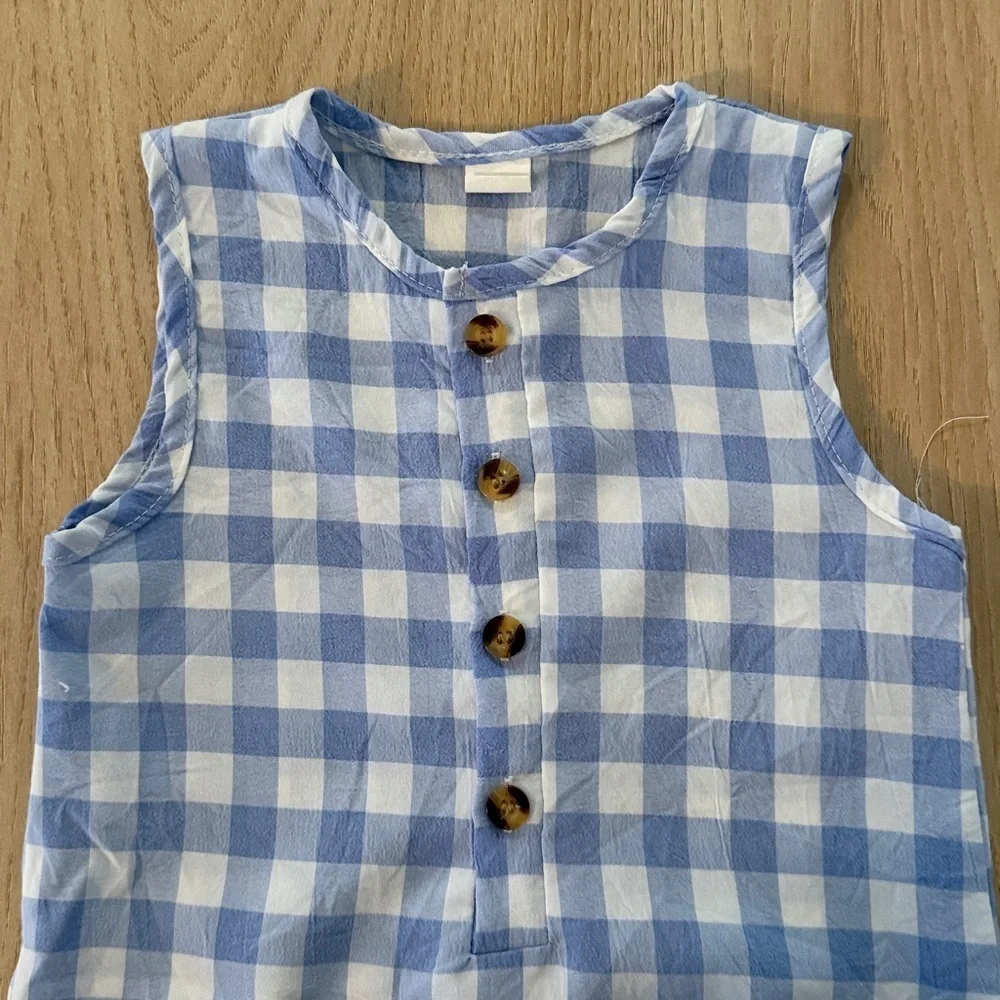 Blue Checkered Sleeveless Romper